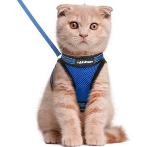 rabbitgoo Cat Harness and Leash Set for Walking Escape Proof, Adjustable Soft Kittens Vest with Reflective Strip for Cats, Comfortable Outdoor Vest,Blue,L (Large)