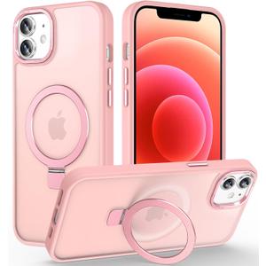 Magnetic for iPhone 12/12 Pro Case with Invisible Stand, [10 FT Drop Protection] [Velvety Touch] Slim Translucent Matte Back Shockproof Phone Case for iPhone 12/12 Pro 6.1'', Pink
