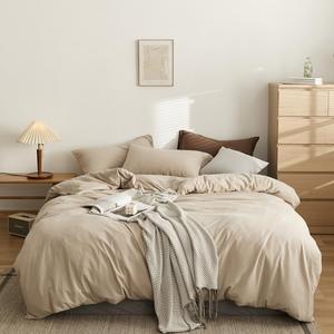 CLOTHKNOW Light Khaki Queen Comforter Set 3Pcs Oatmeal Bedding Comforter Sets All Season Soft Coffee Cream Comforter Beige Taupe Queen Size Comforter Sets