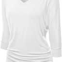 Women's Boat Neck and V-Neck 3/4 Sleeve Draped Dolman Top With Side Shirring Premium Shirt, Size M