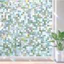 rabbitgoo Stained Glass Window Privacy Film Mosaic Pattern, Frosted Glass Window Film Rainbow Decorative Sticker, Static Cling UV Blocking Suncatcher for Home, 17.5 x 78.7 Inches (Clear)