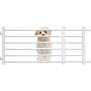 Adjustable Short Indoor Dog Gate for Small Dogs & Puppies - Step Over Wooden Pet Gate for Doorways/Stairs, No Installation, 22"-40" Wide (White, M)