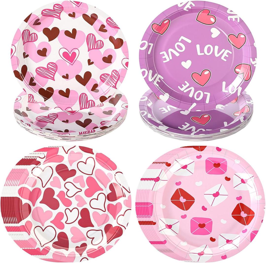 Patelai 100 Pcs Valentine's Day Paper Plates 9 Inch Heart Disposable Dinner Plates Valentine's Day Party Tableware for Dessert Candy Birthday Baby Shower Supplies Decorations(Heart Style)