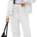 Saloogoe Sweatsuits Women 2 Piece Outfits 2024 Fall Fleece Sweatshirt Sets Zip Up Hoodie Sets Travel Lounge Sets (Medium, Classic White)
