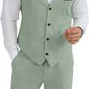 Mens Linen Suit 2 Piece Short Suits for Men Casual Summer Beach Groom Wedding Suit Linen Vest Shorts Set (4X-Large, Sage Green)