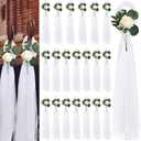 20 Sets Wedding Aisle Decorations, 39.4 Inches Artificial Silk Rose Flowers with Long Tulle Tails for Church Pew Chair Bench, Ceremony Reception Party Bridal Shower Arrangements - Champagne