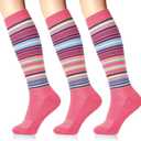 LIN PERFORMANCE Compression Socks for Women and Men 3 Pairs 8-15 mmHg Cotton Knee High Support Socks for Travel Sport (9-11, Blue Rose)