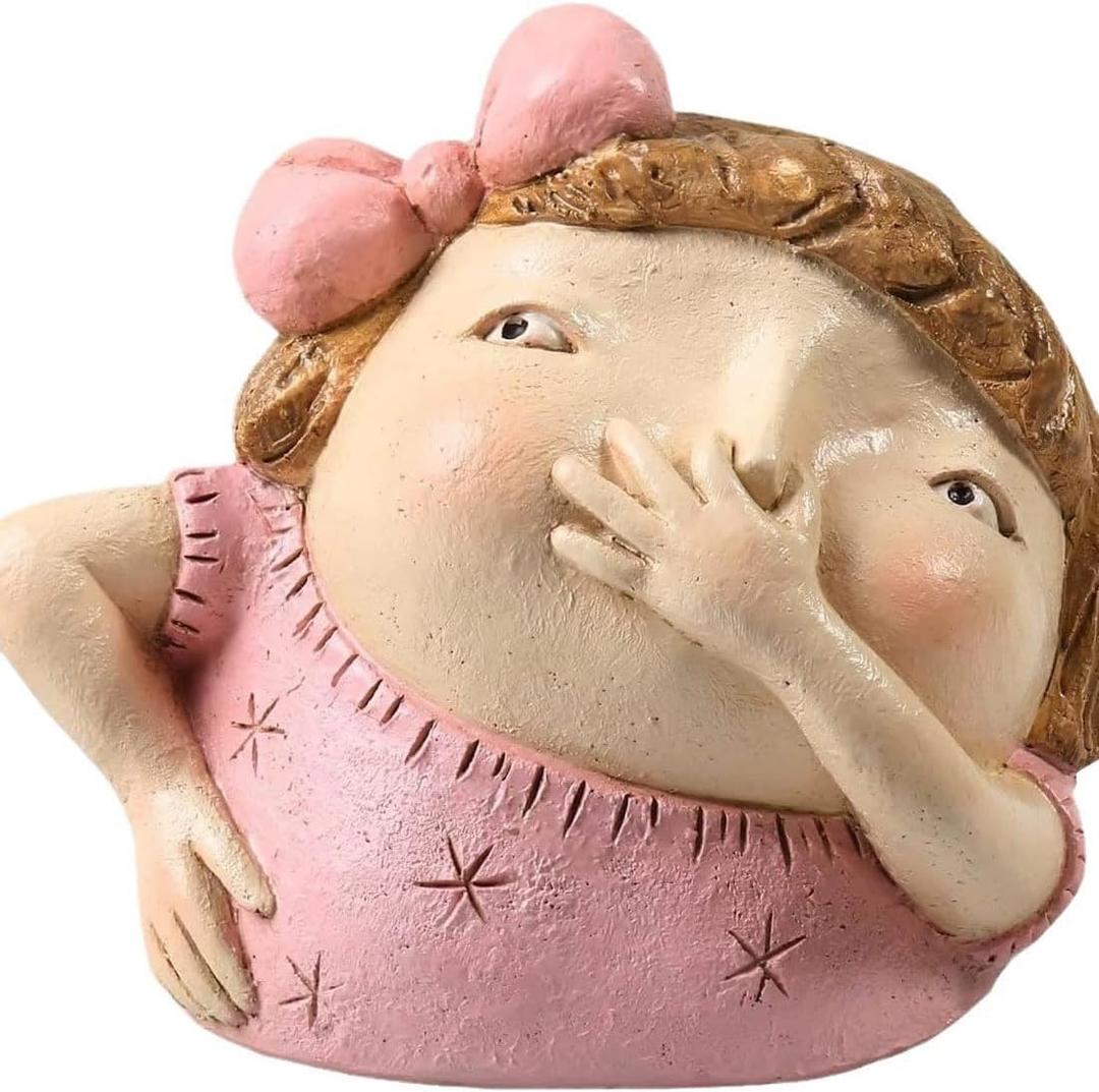 Funny Bathroom Decor for Girls: Girl Holding Nose Figurine Statue | Christmas Theme | 6.3 Inch Resin Desktop Ornament, Primitive Style Home Decor