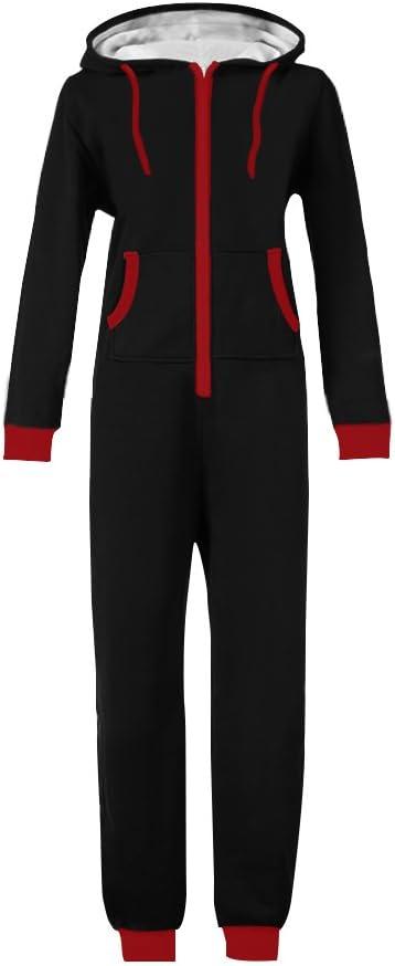 WOTOGOLD Men and Women Adult Pajamas Sportswear Hooded Unisex Jumpsuit (Medium, Black With Red Zipper)
