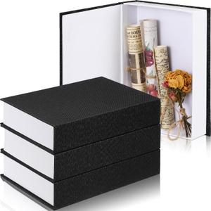 Tioncy 3 Pcs Fake Book Box Neutral Linen Book Box Decorative Faux Prop Storage for Farmhouse Home Decor shelf Table Card Photo DIY Keepsake Gift(8.6 x 6.1 x 1.8 Inch,Black)