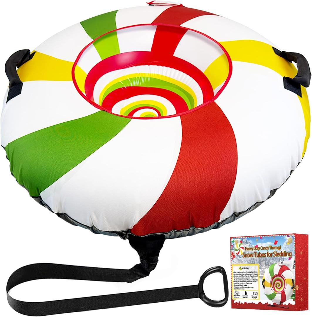 Heavy Duty Snow Tube with Premium Canvas Cover for Kids and Adults 44 Snow Tubes with Tow Rope & Handles for Sledding, Thickened Anti Damage Bottom Cold-Resistant Winter Outdoor Toy