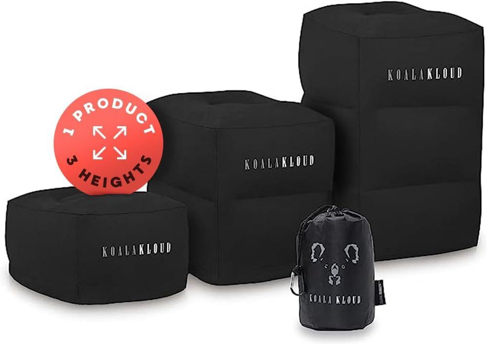 Koala Kloud 3 Height Travel Foot Rest - Gray Inflatable Foot Rest Pillow, Car Seat, Airplane Bed for Toddler Travel Essentials Kids Accessories (Black)