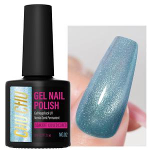 CHUCHU Hema Free Sparkling Blue Cat Eye Gel Polish: Magnetic Holographic Glitter Nail Polish for Women - Long Lasting Salon Quality DIY Home Manicure Beginners Professional