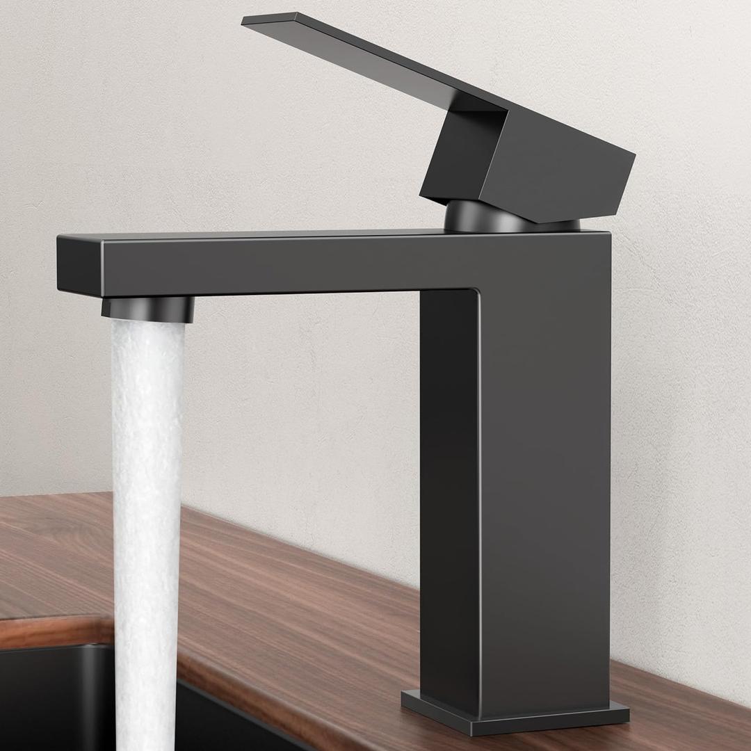 KES Black Bathroom Faucet Single Hole Bathroom Sink Faucet Single Handle Lavatory Vanity Sink Stainless Steel cUPC Certified Matte Black, L3156ALFF12-BK