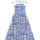 Floerns Women's Tribal Tie Shoulder Cami Dress Sleeveless Boho Flared Long Dresses Blue Multi Medium, One Size 