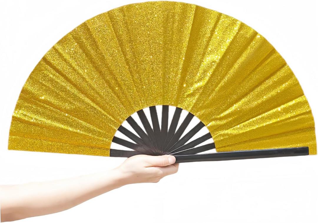 Fans for Line Dancing, 13.5inch Gold Folding Fan. Chinese Kung Fu Tai Chi Hand Fan for Men/Women. Suitable for dancing, parties, nightclubs, line dancing, festivals, performances, as gifts (gold)