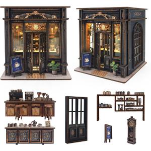 Book Nook Kit DIY Miniature House Kit for Adults,3D Wooden Puzzle Bookends Bookshelf Diorama Dollhouse,Gifts for Teens and Beginners,Gifts for Family,Friends,Book Lovers(Jadeite Coffee)