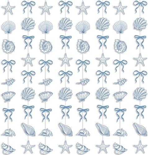TaoBary 8 Pack Blue Bow Starfish and Seashell Garland 6.56 ft Ocean Coastal Nautical Paper Hanging Decorations Pre Strung Banner for Under The Sea Beach Wedding Mermaid Birthday Party Decorations
