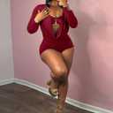 Ophestin Womens Sexy Cowl Neck Long Sleeve Jumpsuits Bodycon Date Night Rompers (Red, S)