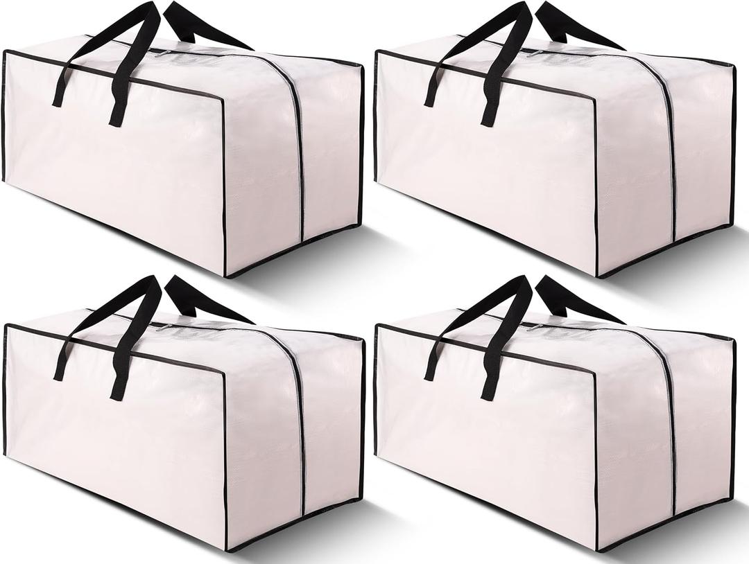 Cosy Family 4 Pack Heavy Duty Extra Large Moving Bags with Backpack Straps - Strong Handles & Zippers, Storage Totes For Space Saving, Fold Flat, Alternative to Moving Box (Set of 4, Clear)