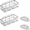 Premium Stainless Steel Shower Box Non-perforated bathroom shelves Shower rack Sticky shower box 5 Pack Stainless Steel Bathtub Organizer Bathroom storage and home dcor (Stainless steel (set of four))
