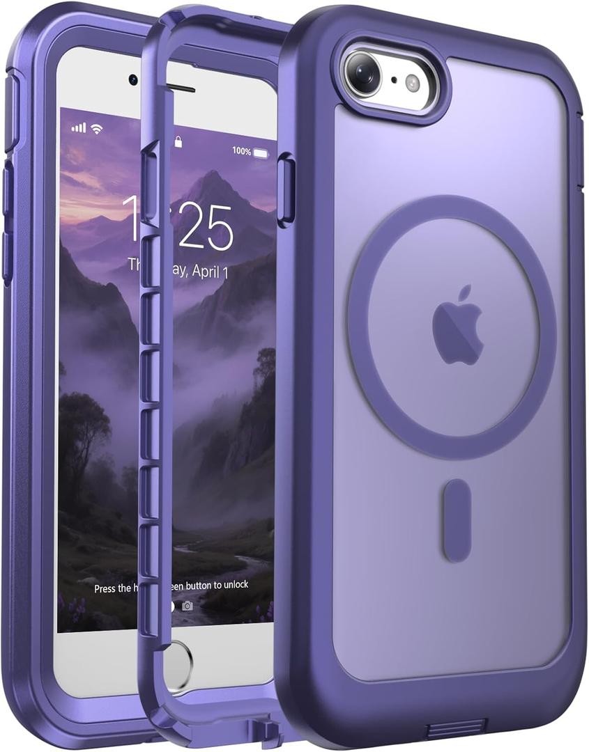 jaroco Magnetic for iPhone SE Case 3rd/2rd,iPhone 8/7 Case, [Compatible with MagSafe][Military Grade Drop Protection][Heavy Duty Protection][Non-Slip] 2-Layer Bumper Phone Case 4.7''-Dark Purple