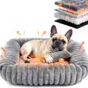 Dog Bed for Small Medium Size Dog, Washable Self Warming Dog Cat Beds for Indoor Cats Fluffy Rabbit Fur Pet Bed for Puppy and Kitten, Orthopedic Dog Cat Beds with Removable Cover & Anti-Slip Bottom (Grey Square)