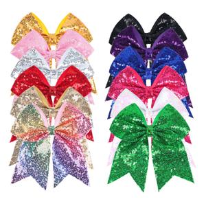 12-Color Jumbo Glitter Cheer Bow Clip  7 Sequin Hair Bow for Girls, Perfect for Softball, Uniforms, Christmas, Halloween, and Special Occasions