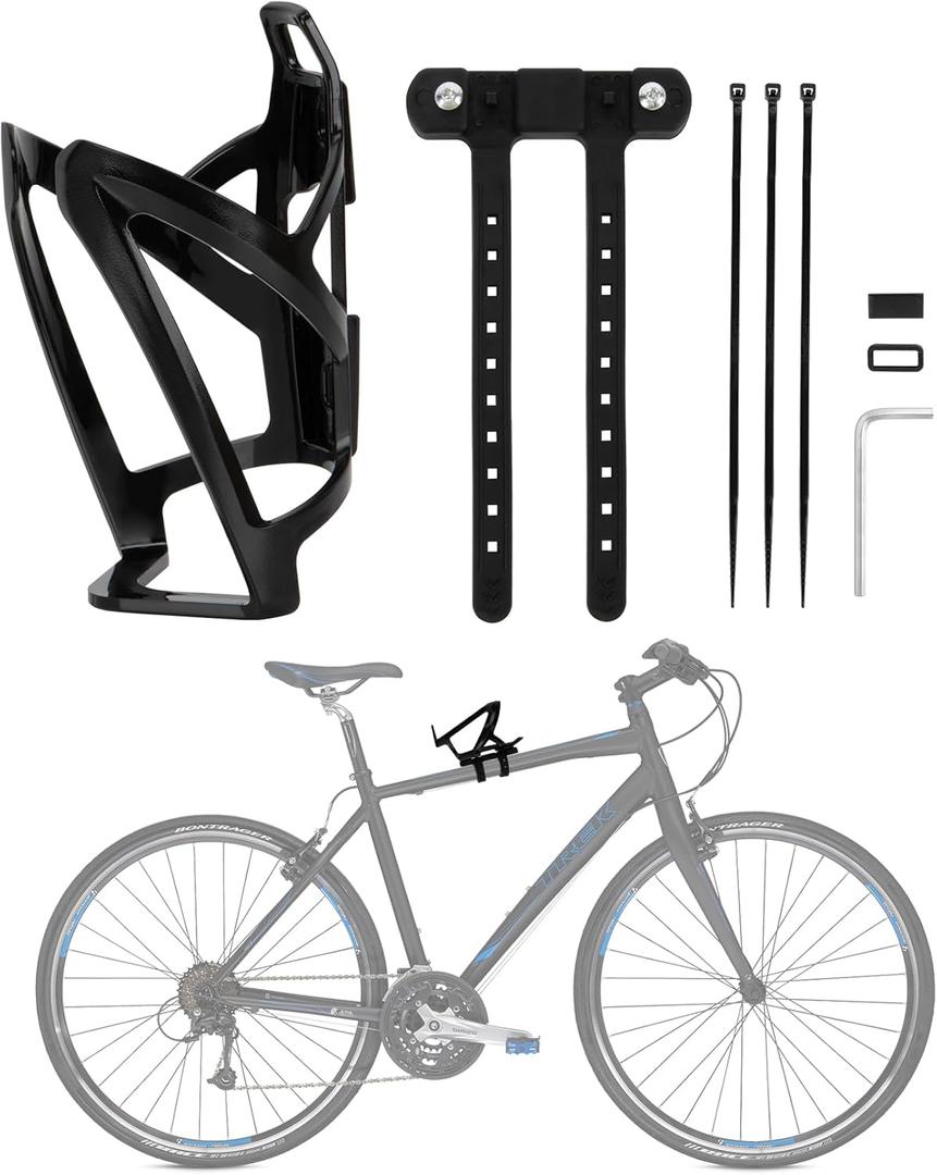 PSLER Bicycle Bottle Cage Base and Bottle Holder, PC Bike Water Bottle Holder with Screw-Free Mount for 22-45mm (0.86''-1.77'') Diameter Tubes, Black