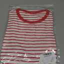 LilyCoco Womens Striped Shirt Cap Sleeve Crewneck T Shirt Color Block Fitted Top Red and White Small Red, Small