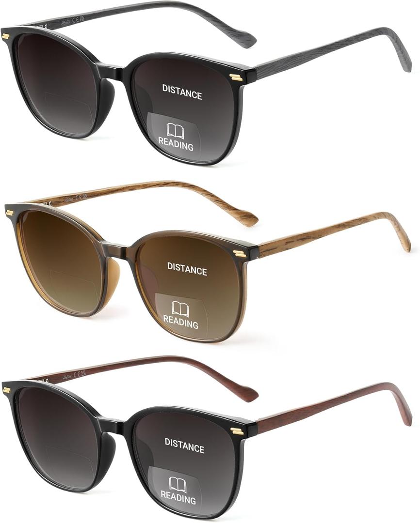 LADEESSE 3 Pack Bifocal Reader Sunglasses for Women & Men, UV400 Sun Readers Glasses for Outdoor+1.75