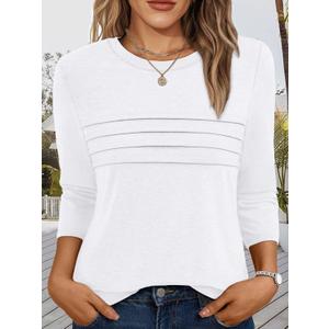 Women's 3/4 Sleeve Tops for Women Crew Neck Casual Tunics Dressy Pleated T Shirts Summer Blouses 2026 (White, S)