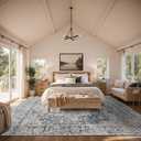 Rugxara 10x14 Area Rugs for Living Room Bedroom, Large Washable Rug, Blue Vintage Retro Boho Rug, Non Slip & Low Pile Faux Wool Thin Carpet for Indoor Dining Room and Kids Room(Blue 10x14ft)