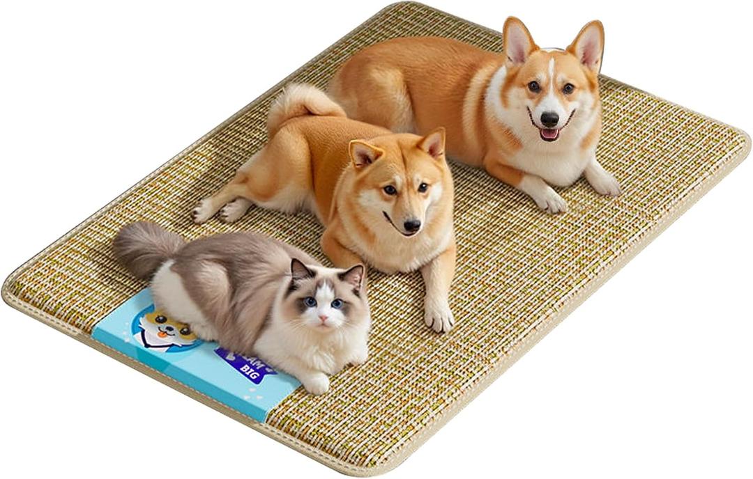 Dog Cooling Mat 36"x28", Waterproof Summer Dog Bed Mat for Big and Large Pets, Pet Cooling Mat for Crate Kennel, Natural Rattan Straw Pad, Anti-Slip Cool Mattress for Indoor and Outdoor Use (X-Large)