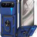 Taisairu for Google Pixel 10 Pro XL Case with Screen Protector & Slide Camera Lens Cover,Built-in 360Rotate Magnetic Ring Stand Shockproof Protective Phone Case for Pixel 10 Pro XL Case (Blue)