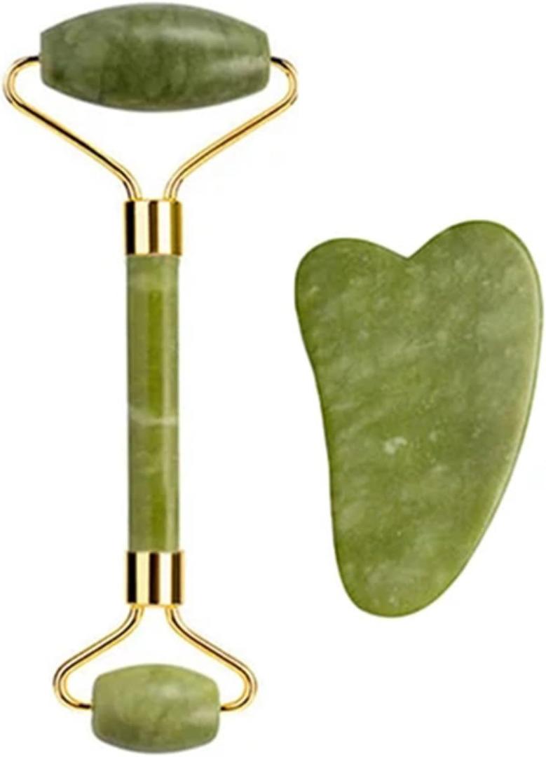 Natural Xiuyan Jade Roller & Gua Sha Set - Facial and Body Massage Tools