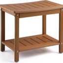 HDPE Shower Bench, 2-Tier Spa Stool with Storage Shelf, Non-Slip & Water Resistant Shower Seat (Teak L Size)