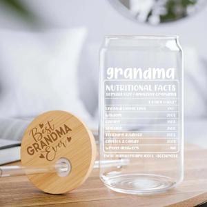 Gifts for Grandma from Granddaughter Unique Grandmother Cup with Engraving Cups Lid Best Grandma Ever Presents for Birthday Mothers Day Gifts for Grandmother, 16 oz Glass Coffee Cup