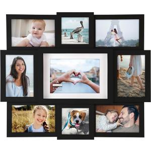 Malden International Designs Black 9 Opening Collage Photo Frame (Made To Display One (1) 5" x 7", Two (2) 4" x 4" and Six (6) 4" x 6" Pictures)