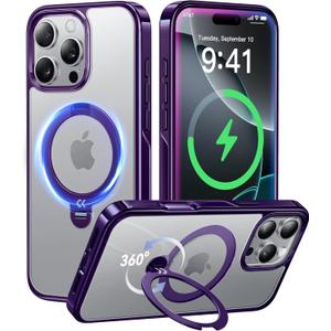CASEKOO Titanium for iPhone 16 Pro Case with 360 Spin Magnetic Stand [Compatible with Magsafe][16FT Military Protection] Slim Polished Frame Titanium Alloy Sturdy Stand 6.3'', Premium Purple