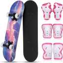 Honoson 7 Pcs Skateboard for Toddlers Beginners Knee Elbow Pads Wrist Guards Gear Set (Age 2-5 Kids 17 x 5'', Style: Pink Oceans)