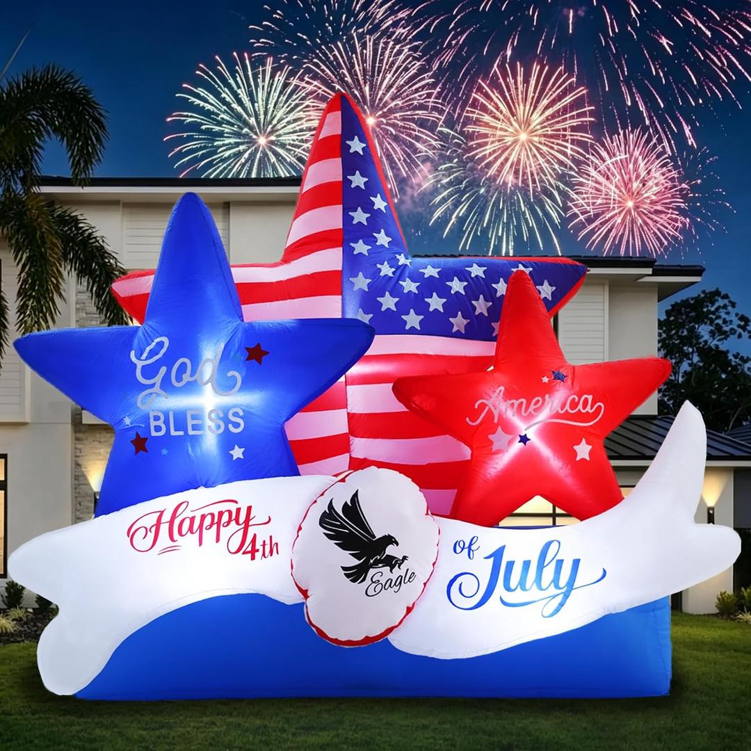 7.2FT 4th of July Inflatables Outdoor Decorations, Inflatable Star Decoration, Built in LED Lights Blow up Memorial Patriotic Inflatable Independence Day Decor for Party Procession Yard