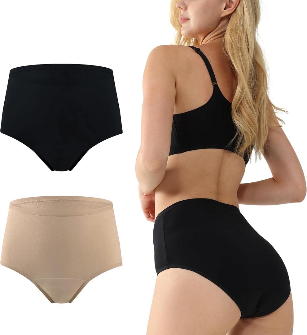 BATTEWA Underwear for Women Leakproof Urine, High Waisted Washable Asorbency Incontinence Underwear Providing 50ml Bladder Leak Protection. (Black-Beige, Medium