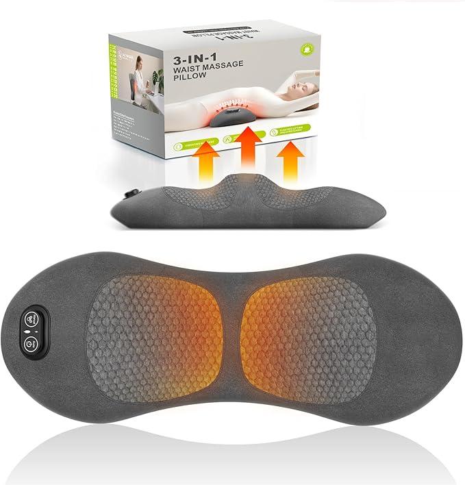 Smooth Triple Fusion 3in1 Back Massager Lumbar Pillow with Heat, Vibration & Traction Back Massager for Pain Relief DeepTissue.Relaxation Device for Home,Office,Car.Gift Idea Corded