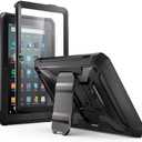 All-New Kindle Fire 7 Tablet Case (12th Gen, 2022 Release) - DJ&RPPQ Lightweight Armor Series Full Body Rugged Hands-Free Viewing Stand with Screen Protector for Amazon Fire 7 Kids Tablet - Black