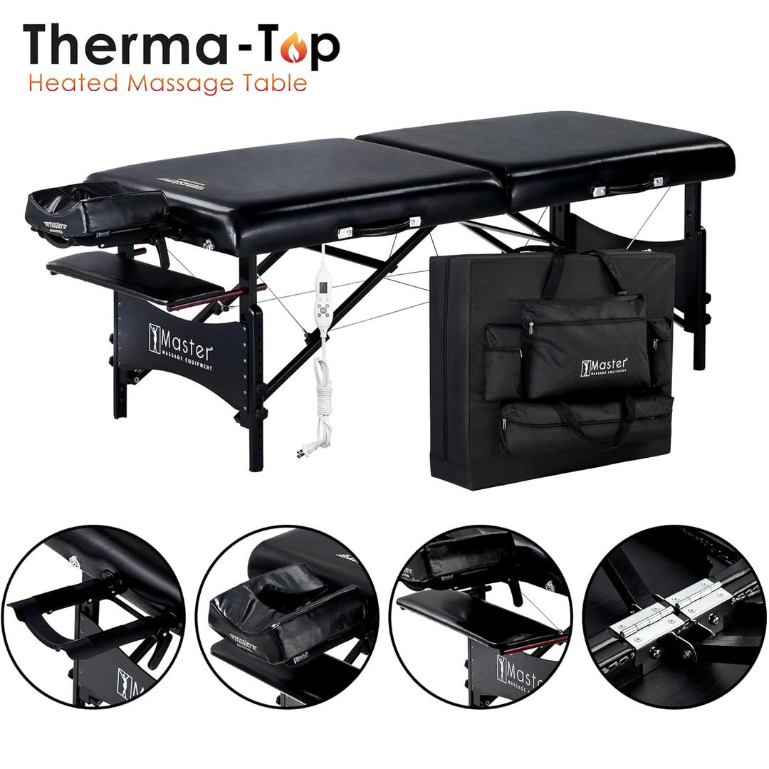Master Massage 30 Galaxy Therma Top Portable Massage Table for Professional& Home Use, Adjustable Height Travel Massage Bed, Salon Beauty Spa Tattoo Lash Bed with Accessories (Black)