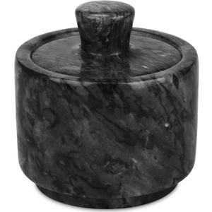 Marble Salt Cellar with Lid, Salt and Pepper Bowls Box Container, Salt Jar with Lid for Kitchen and Bathroom(Black)