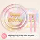 96Pcs Pastel Rainbow Birthday Decorations Rainbow Cloud Plates and Napkins Tableware Sets Glitter Sprinkled Gold Watercolor Party Decorations for Girls Princess Birthday Baby Shower Supplies Serves 24