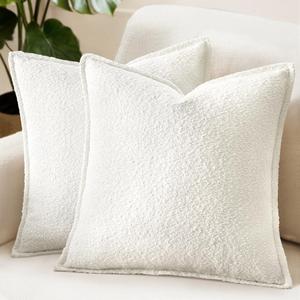 MIULEE Pack of 2 Decorative Textured Boucle Throw Pillow Covers 18x18 Inch Christmas White Broadside Thick Boho Pillows for Farmhouse Accents Sofa Couch Bedroom Living Room Home Decor