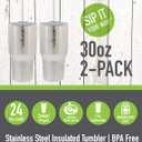 reduce COLD-1 Vacuum Insulated Thermal Tumbler with Two Extra Straws, 30oz - Satin Grey & Blue (2 Pack)